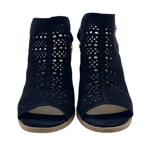 DV Dolce Vita Kassi Black Suede Slingback Peep Toe Block Heel Sandal Size 7 - Picture 9 of 16